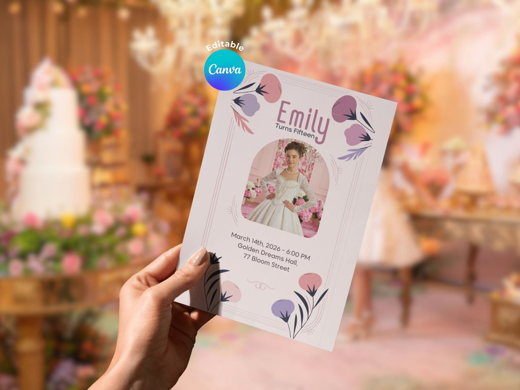 Dreamy Quince Invite – Watercolor Plane Theme – Editable Canva Template – Share or Printable 5x7 – Instant Download