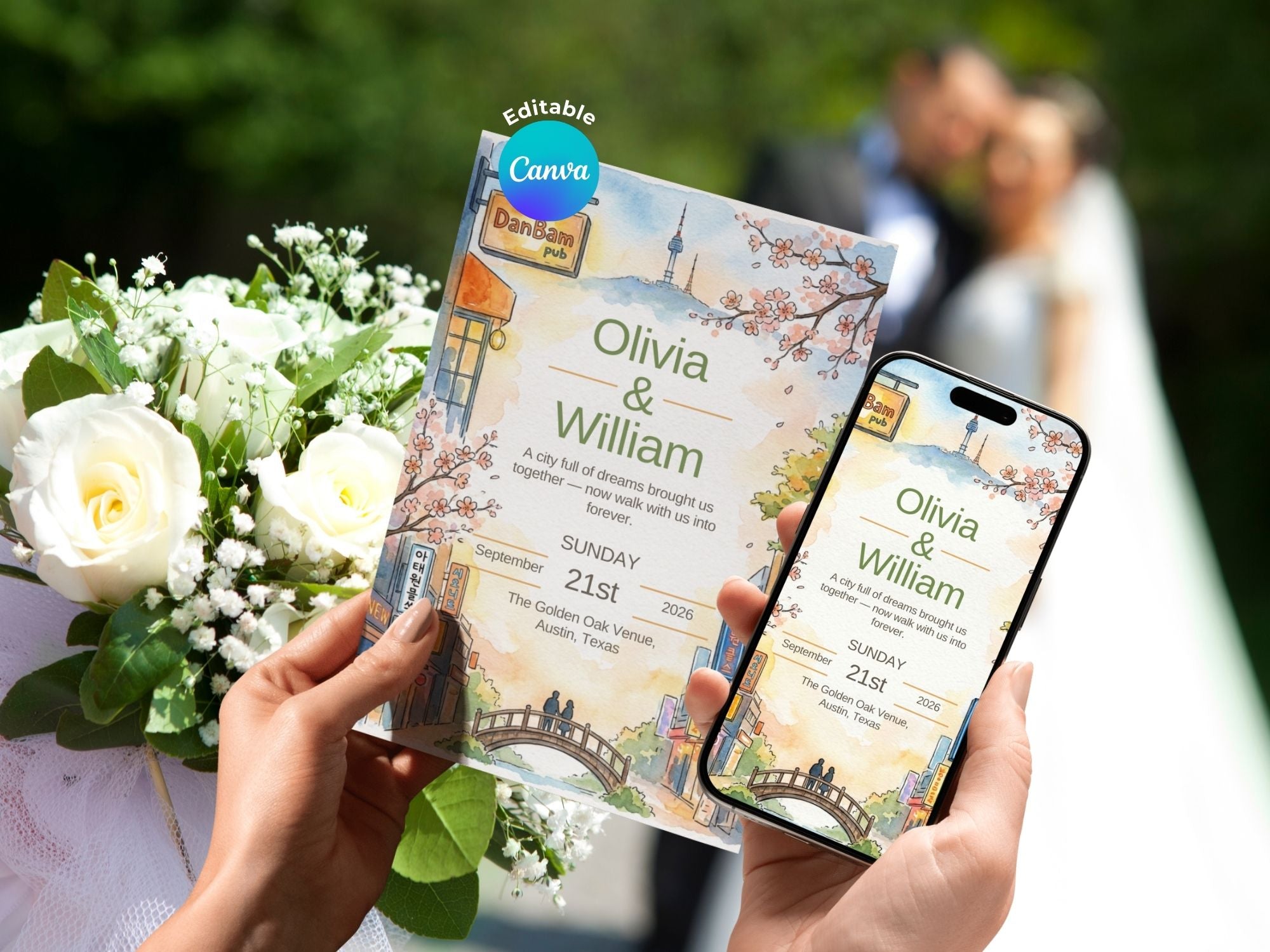 Urban K-Drama Wedding Invitation – Editable Canva Template – Share or Printable 5x7 – Instant Download