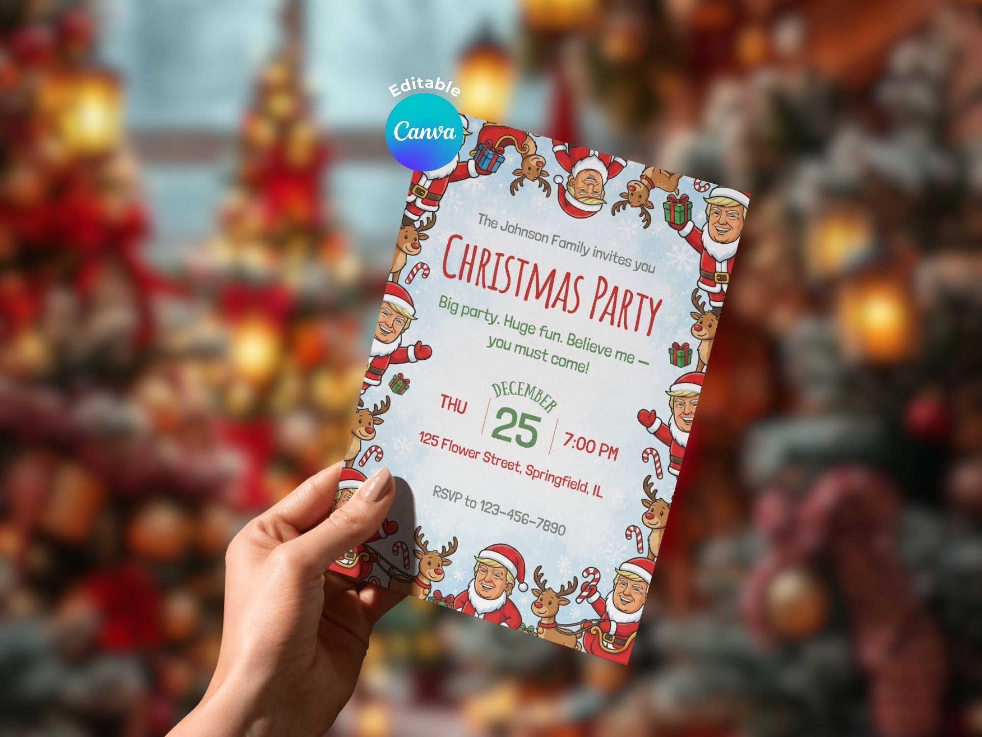Funny Donald Trump Christmas – Editable Canva Template – Share or Printable 5x7 – Instant Download