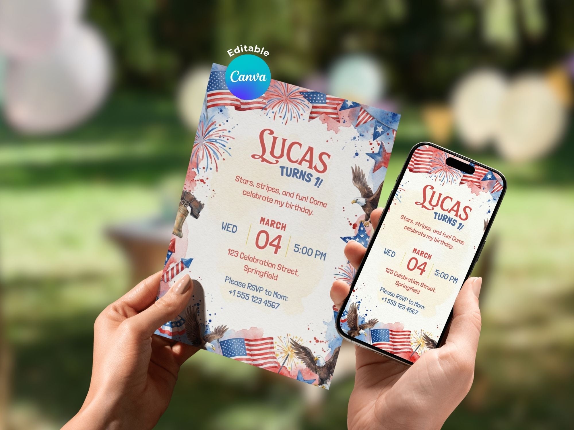 4th Of July Birthday Invitation – Editable Canva Template – Share or Printable 5x7 – Instant Download