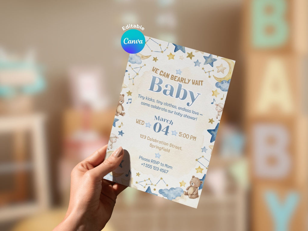 Blue Sky Baby Shower Invitation – Watercolor Plane Theme – Editable Canva Template – Share or Printable 5x7 – Instant Download