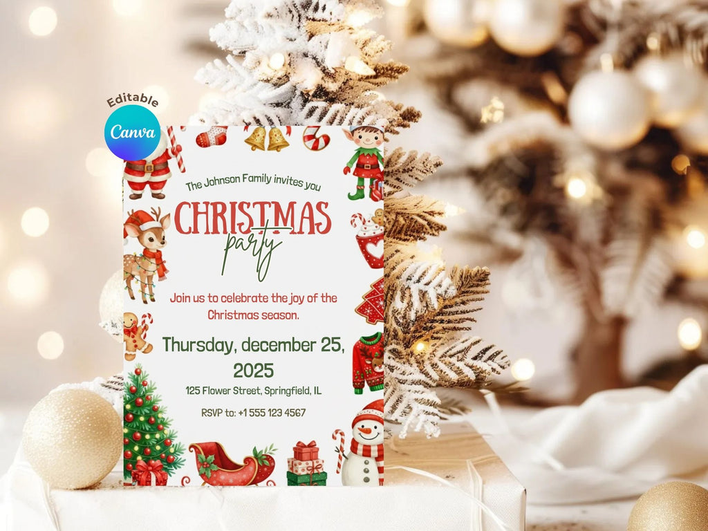 Seasonal Christmas Party Invitation – Editable Canva Template – Share or Printable 5x7 – Instant Download