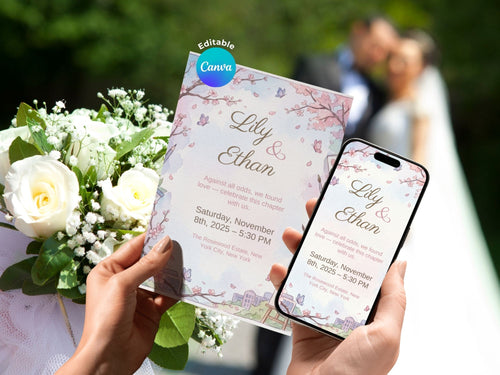 Against All Odds Love Invitation – Editable Canva Template – Share or Printable 5x7 – Instant Download