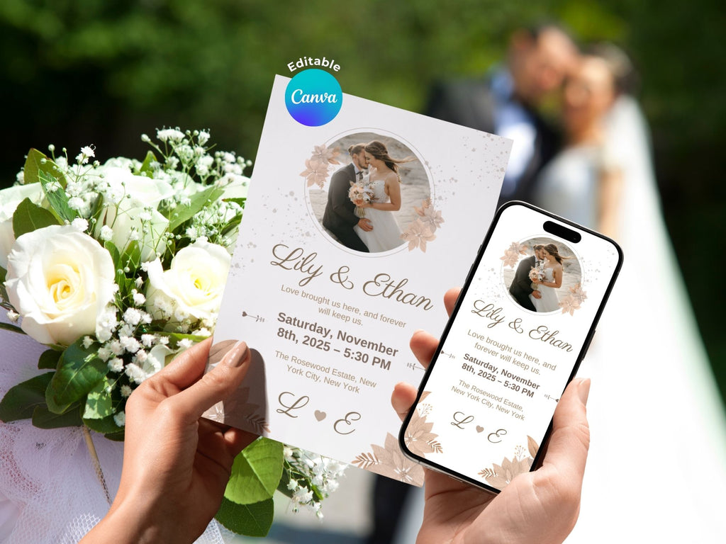 Whispering Blooms Wedding Invitation – Editable Canva Template – Share or Printable 5x7 – Instant Download