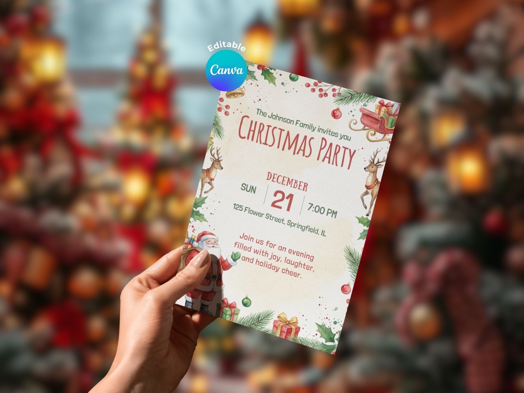 Santa Claus Christmas – Editable Canva Template – Share or Printable 5x7 – Instant Download