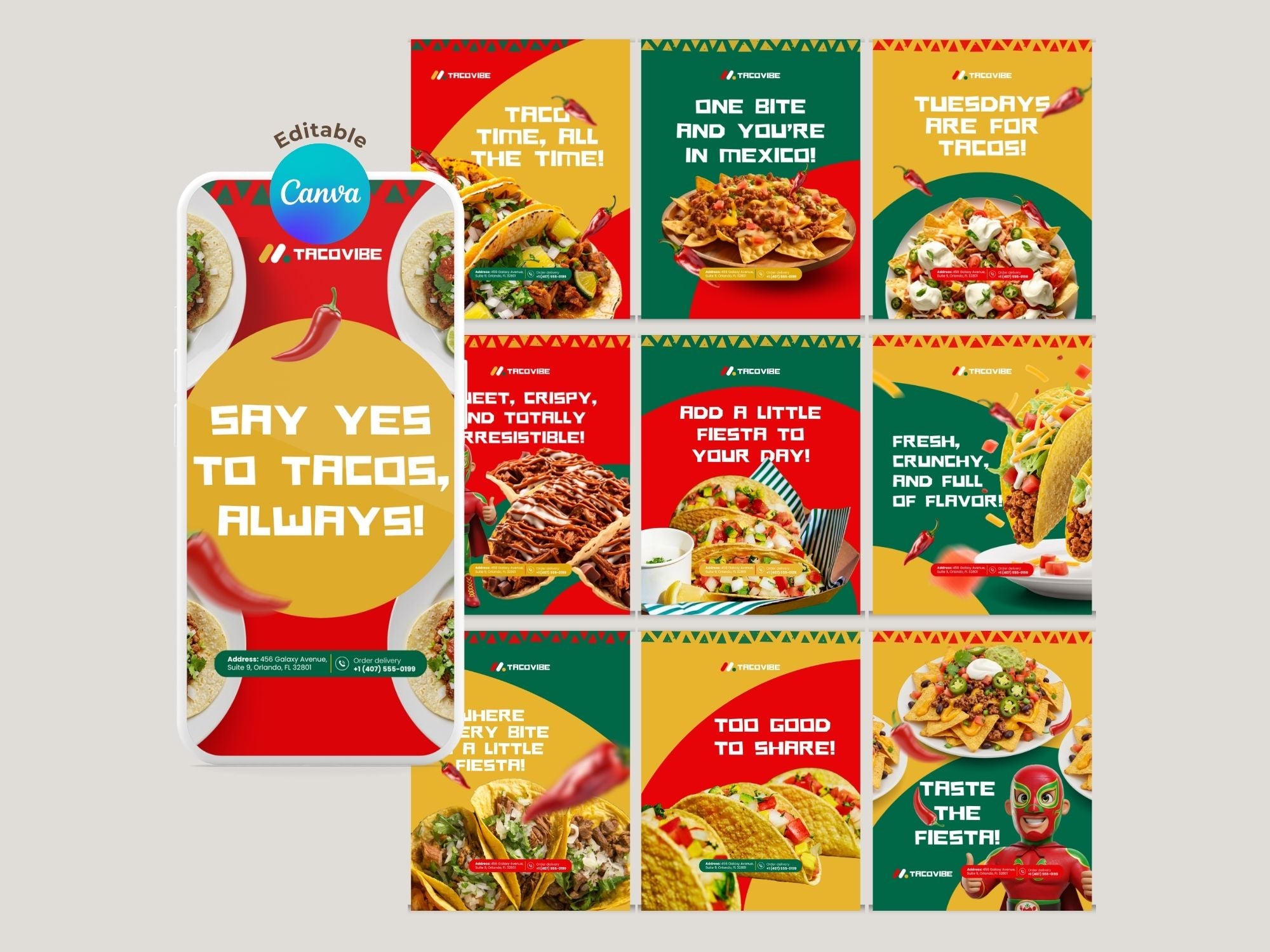 Taco Instagram Templates  – Editable Canva Template – Instant Download