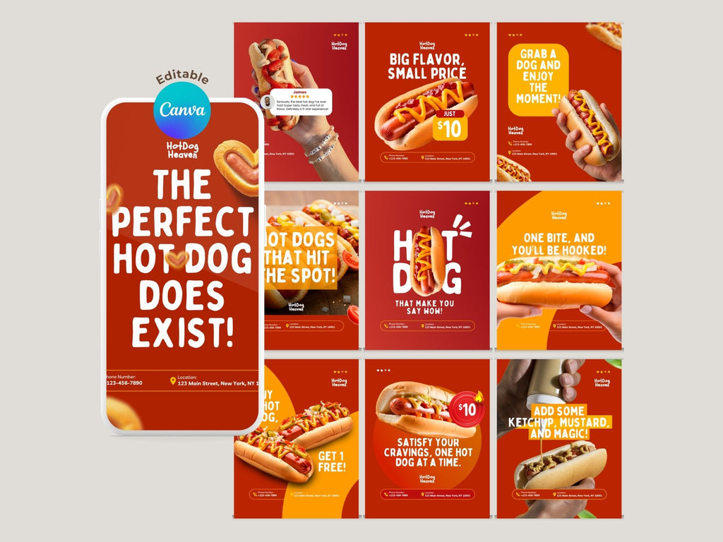 Hot Dog Instagram Templates – Editable Canva Template – Instant Download