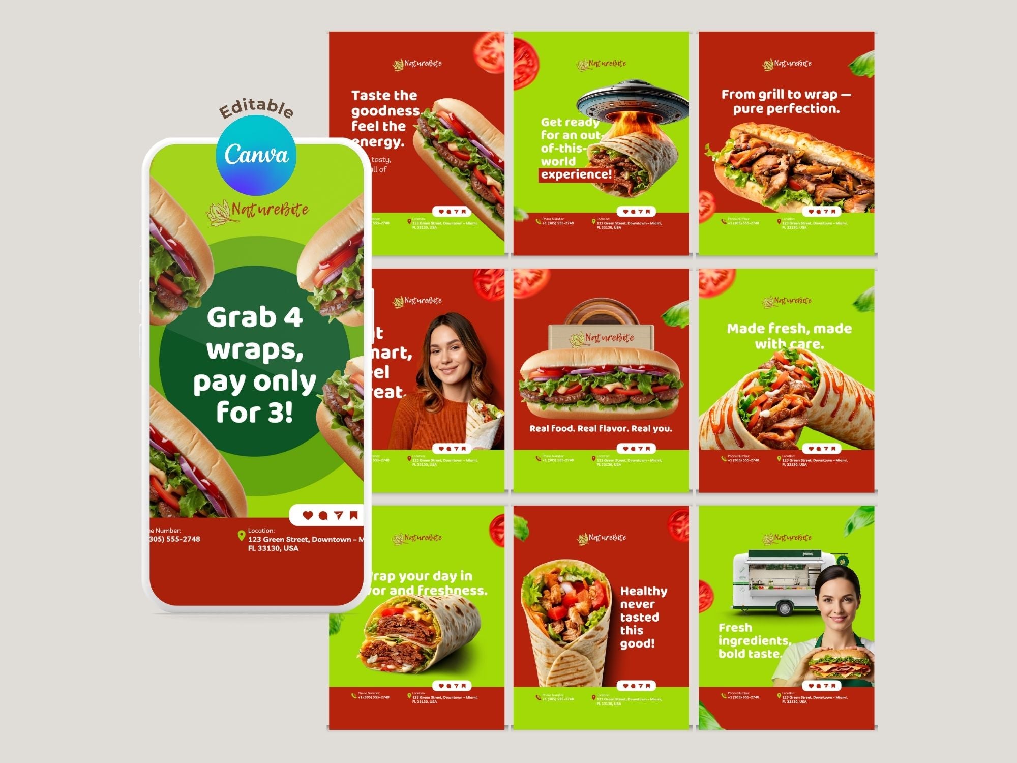 Healthy Sandwich Instagram Templates – Editable Canva Template – Instant Download
