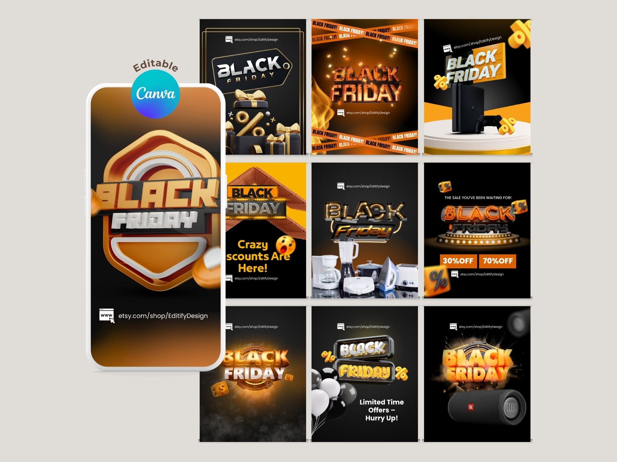Black Friday Instagram Templates – Editable Canva Template – Instant Download