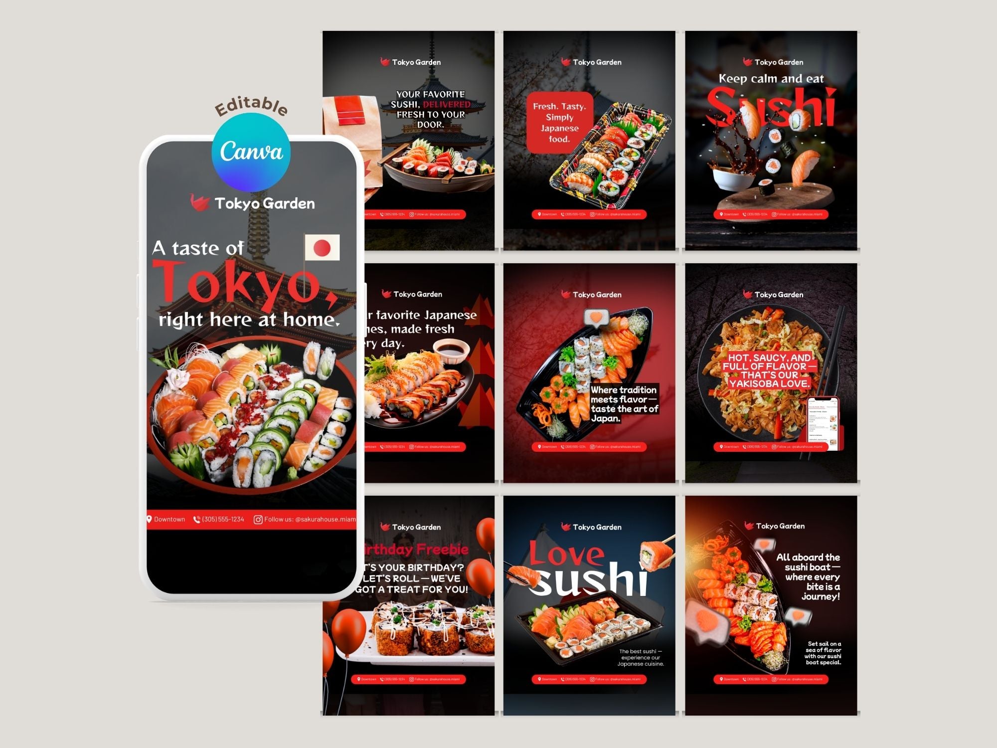 Japanese Food Instagram Templates – Editable Canva Template – Instant Download