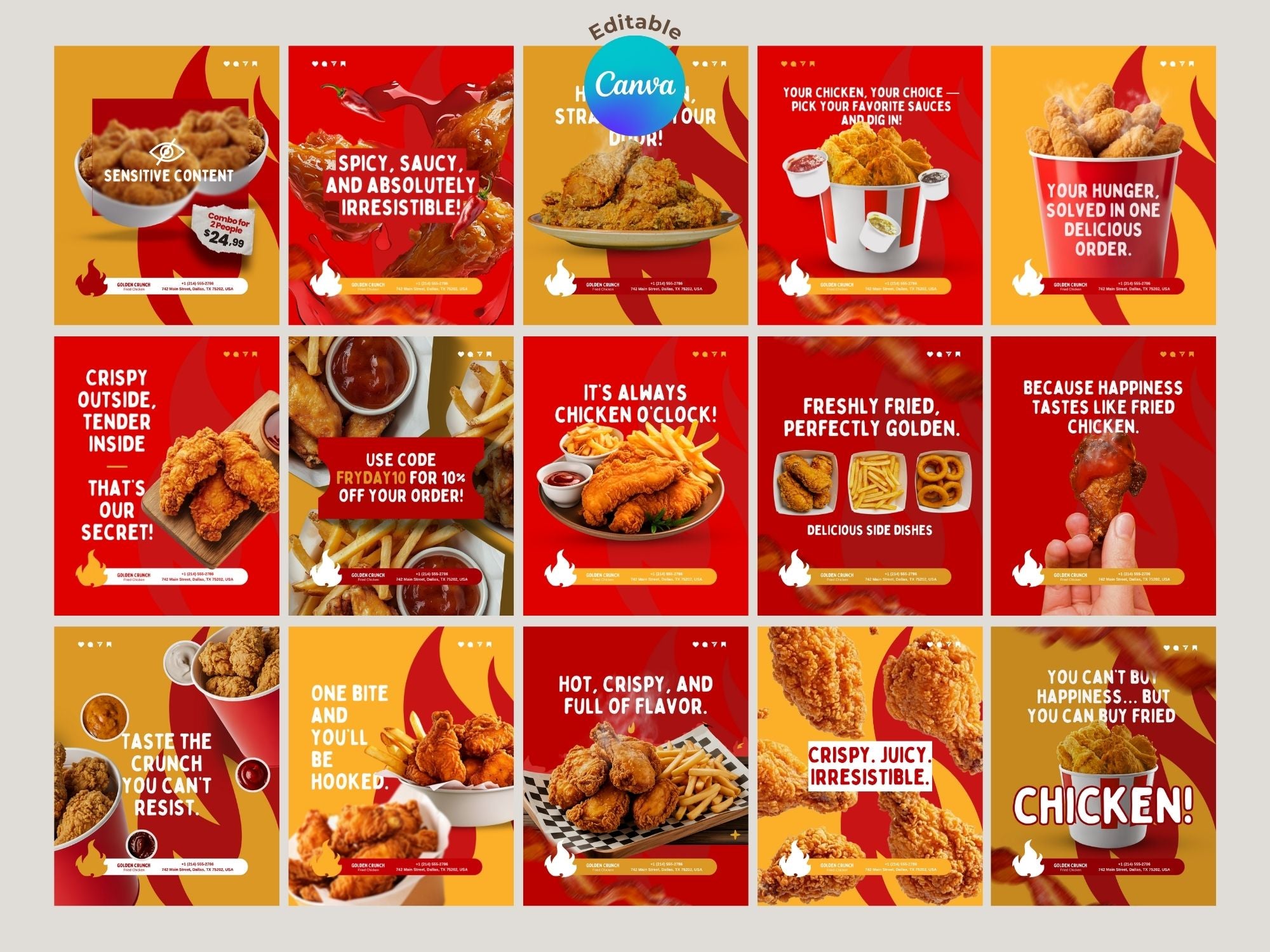 120 Foods  Instagram Templates – Editable Canva Template – Instant Download