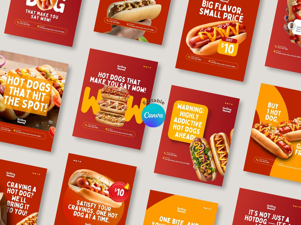 Hot Dog Instagram Templates – Editable Canva Template – Instant Download