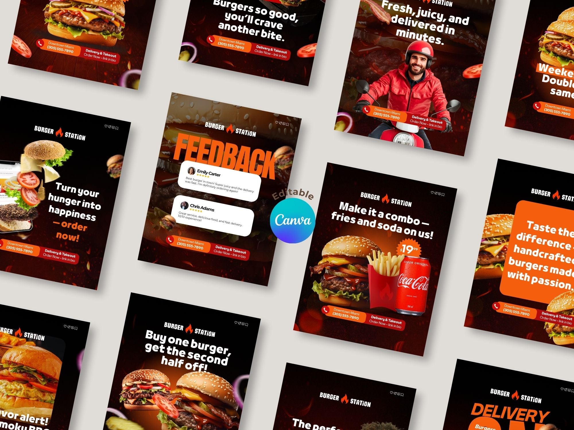 Burger Shop Instagram Templates – Editable Canva Template – Instant Download