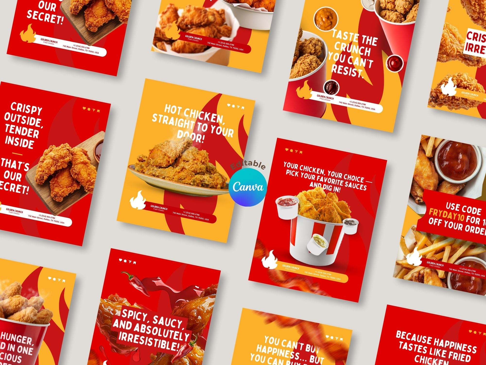 Fried Chicken Instagram Templates – Editable Canva Template – Instant Download