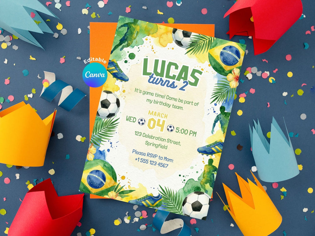 Soccer Boy Birthday Invitation – Editable Canva Template – Share or Printable 5x7 – Instant Download