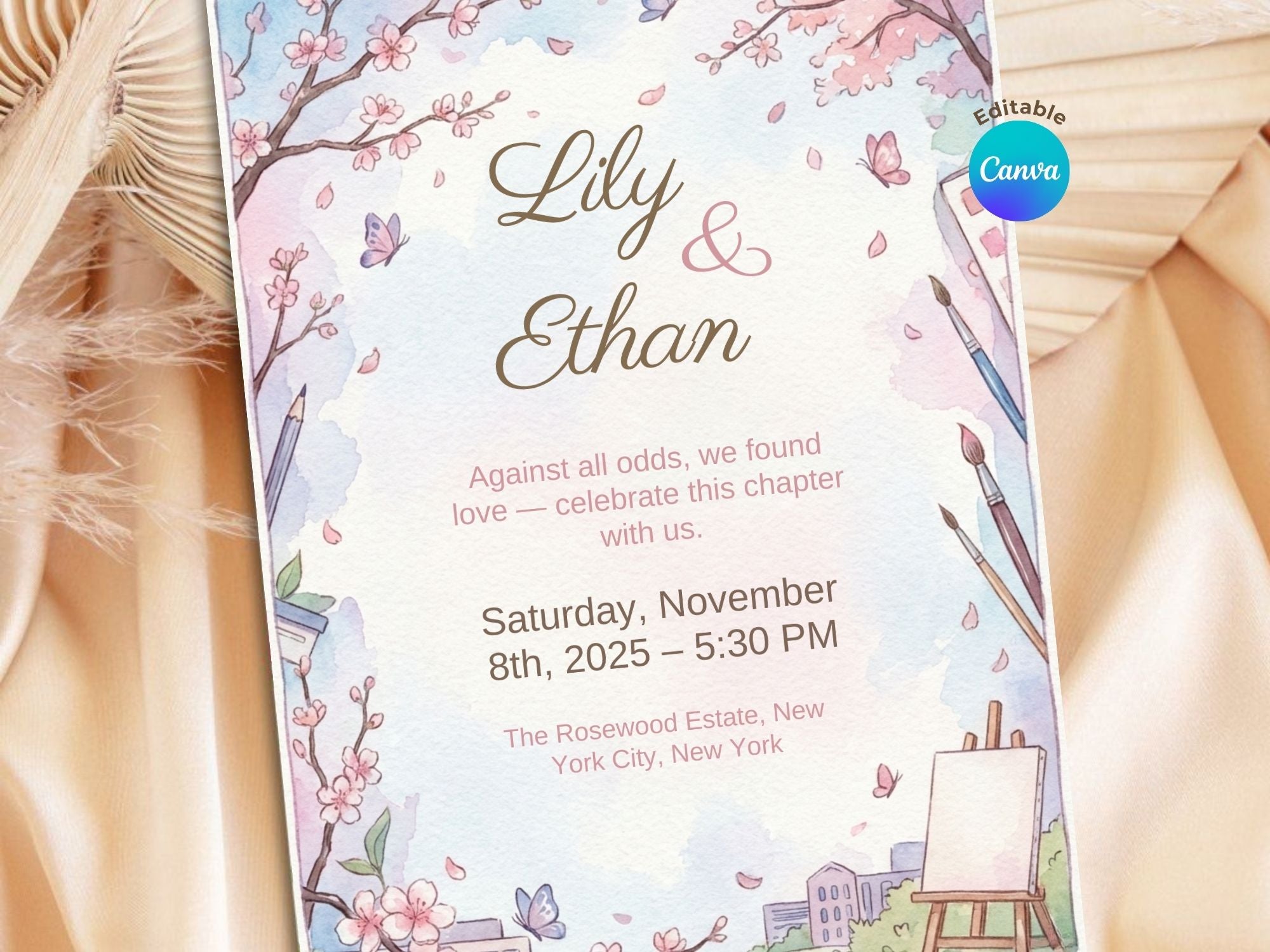 Against All Odds Love Invitation – Editable Canva Template – Share or Printable 5x7 – Instant Download