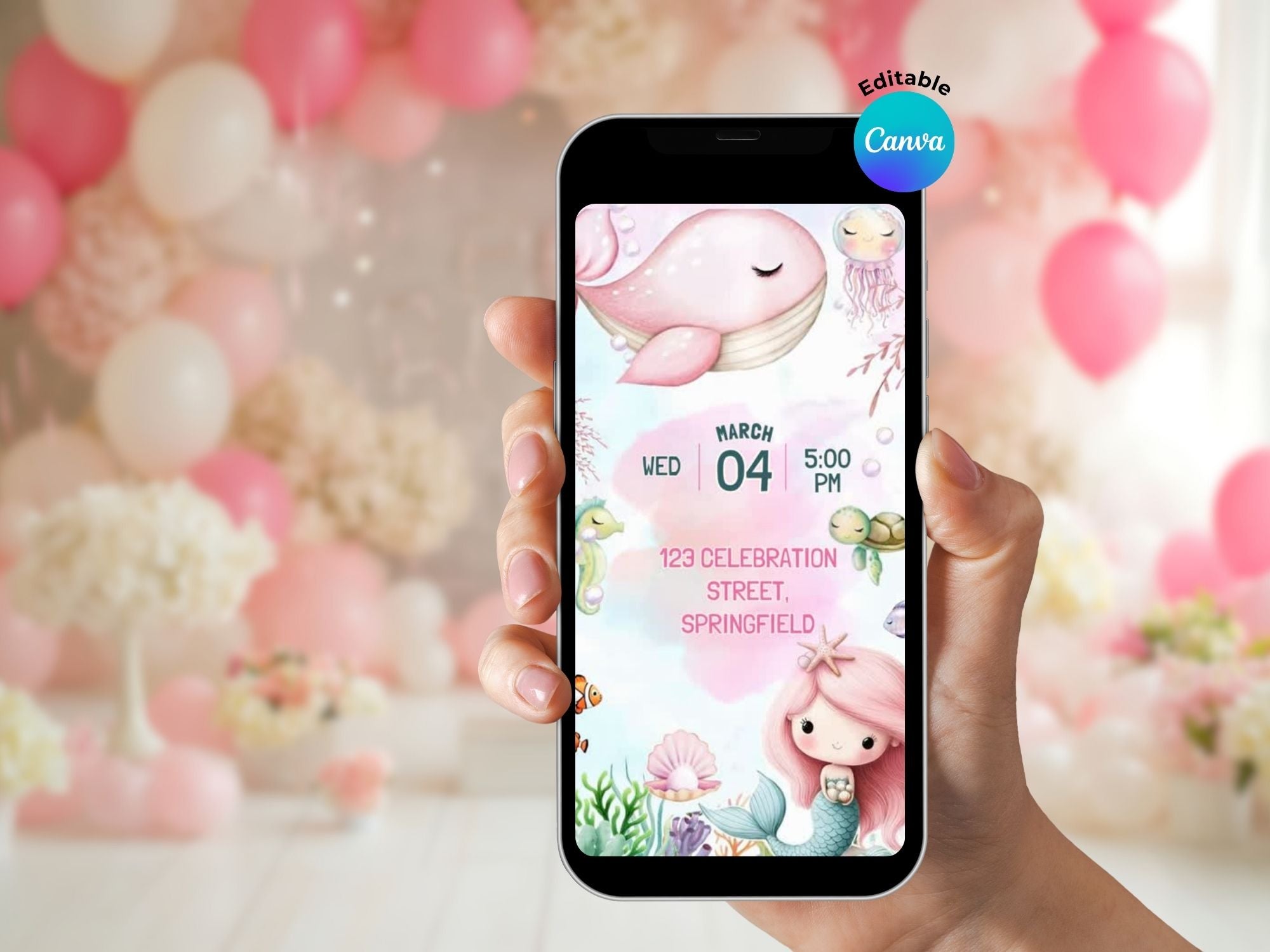 Pink Under The Sea Invitation FULL PARTY BUNDLE - Video Invite & Matching Printables