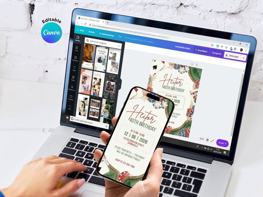 Casino Night Invitation – Editable Canva Template – Share or Printable 5x7 – Instant Download