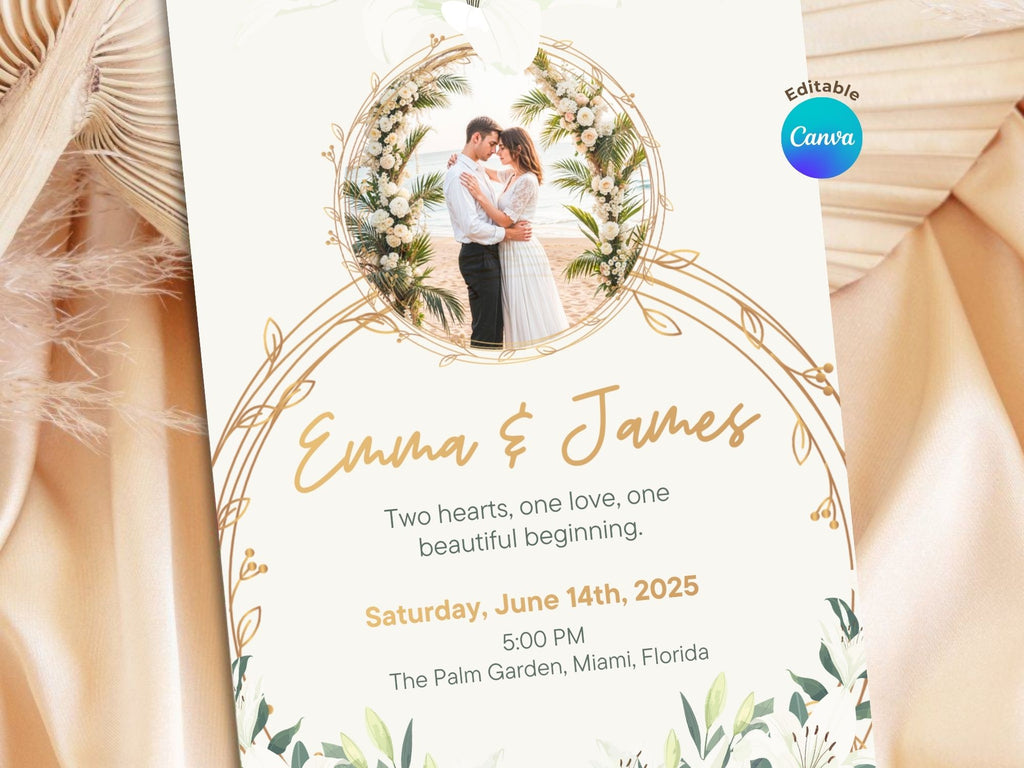 Soft Florals Wedding Invitation – Editable Canva Template – Share or Printable 5x7 – Instant Download