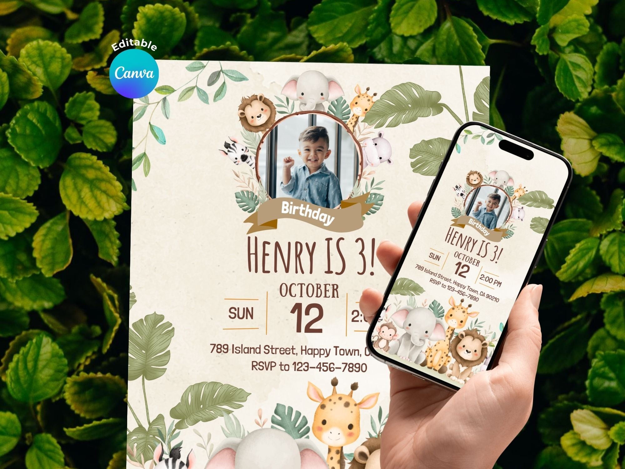 Safari Invitation – Editable Canva Template – Share or Printable 5x7 – Instant Download