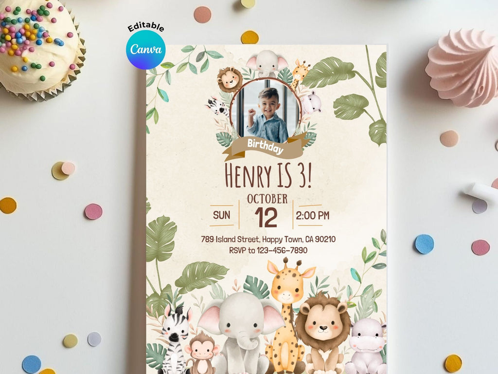 Safari Invitation – Editable Canva Template – Share or Printable 5x7 – Instant Download