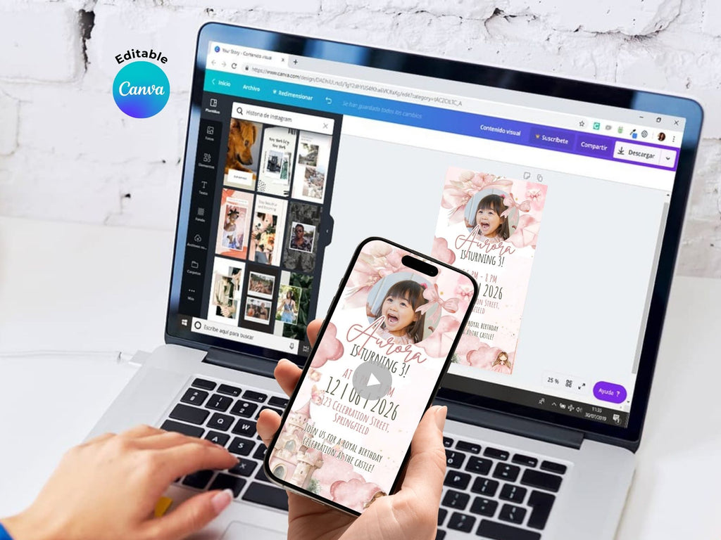 Castle Birthday Invitation – Editable Canva Template – Share video mp4 – Instant Download