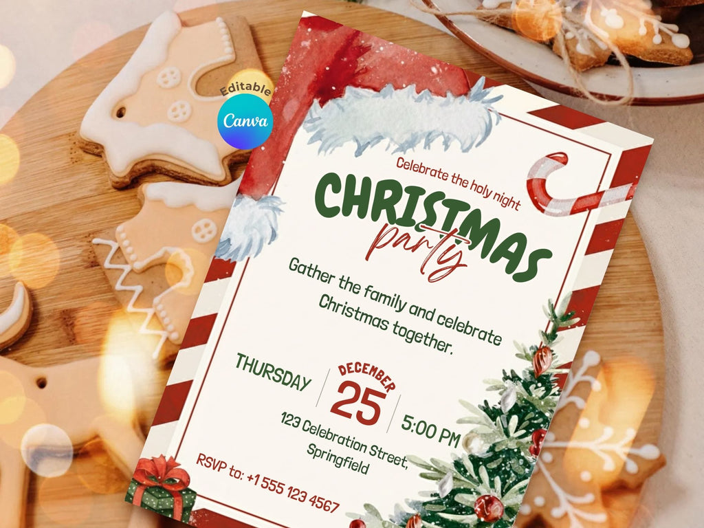 Family Christmas Party Invitation – Editable Canva Template – Share or Printable 5x7 – Instant Download