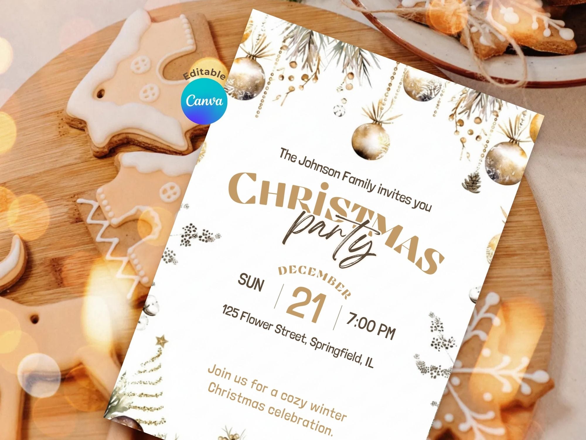 Winter Christmas Party Invitation – Editable Canva Template – Share or Printable 5x7 – Instant Download