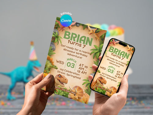 3D Dinosaur Invitation FULL PARTY BUNDLE - Video Invite & Matching Printables