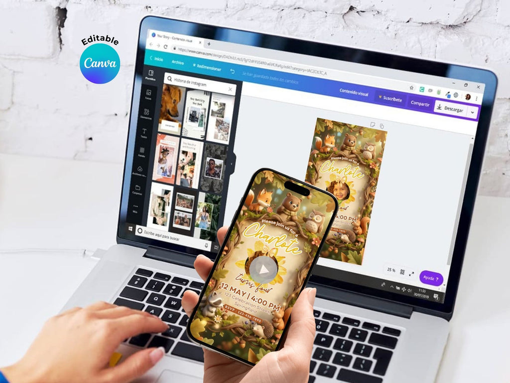 3D Enchanted Forest Birthday Invitation – Editable Canva Template – Share video mp4 – Instant Download