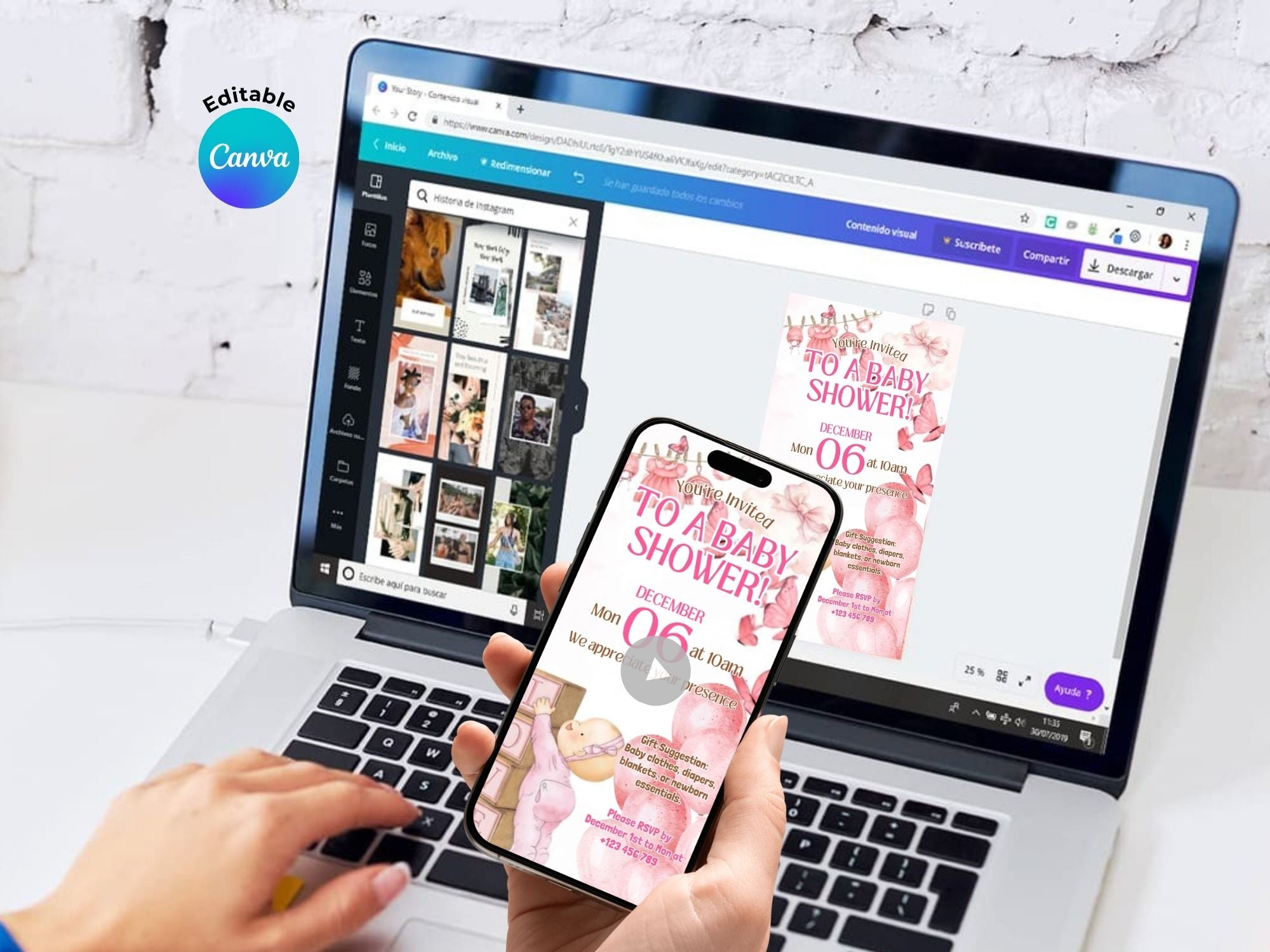 Pink Baby Love Baby Shower – Editable Canva Template – Share video mp4 – Instant Download