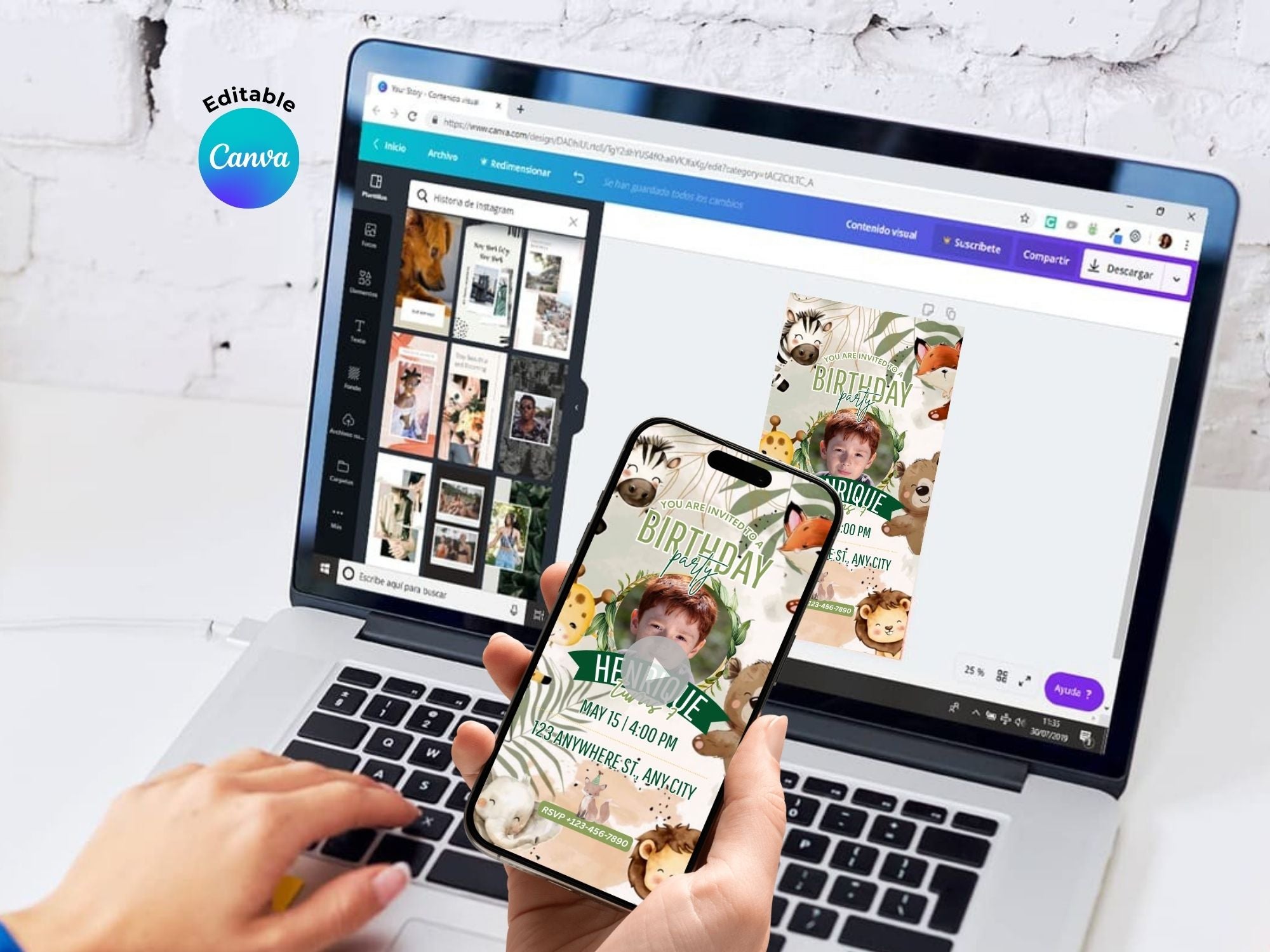 Watercolor Animals Birthday Invitation – Editable Canva Template – Share video mp4 – Instant Download