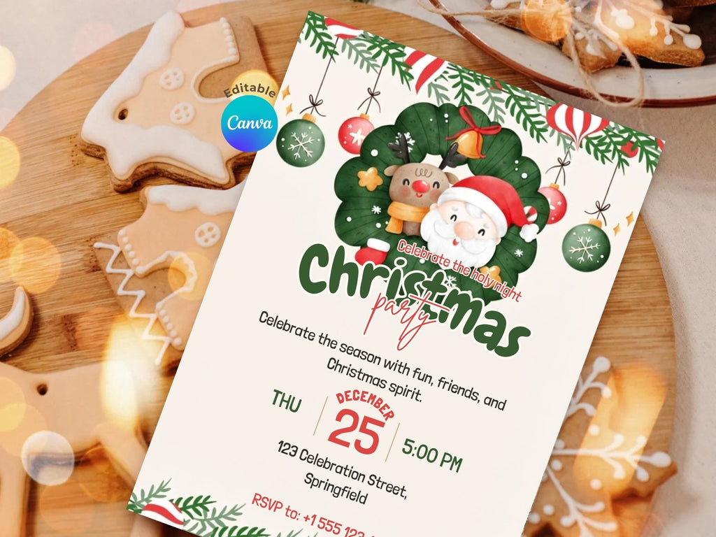 Christmas Cheer Party Invitation – Editable Canva Template – Share or Printable 5x7 – Instant Download