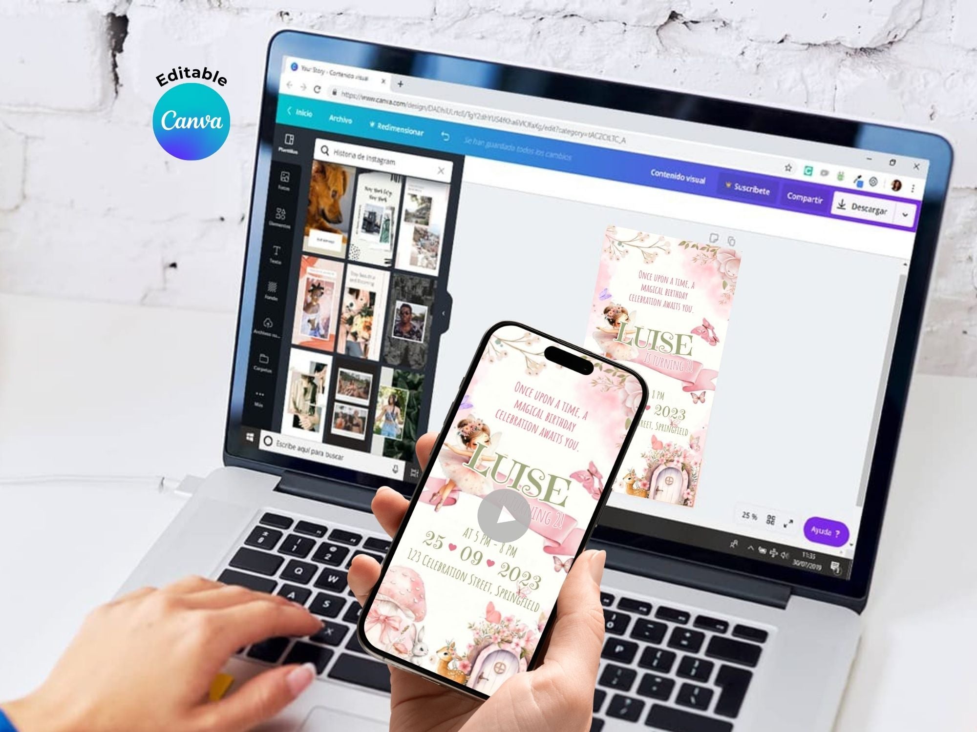 Fairy Tale Birthday Invitation – Editable Canva Template – Share video mp4 – Instant Download