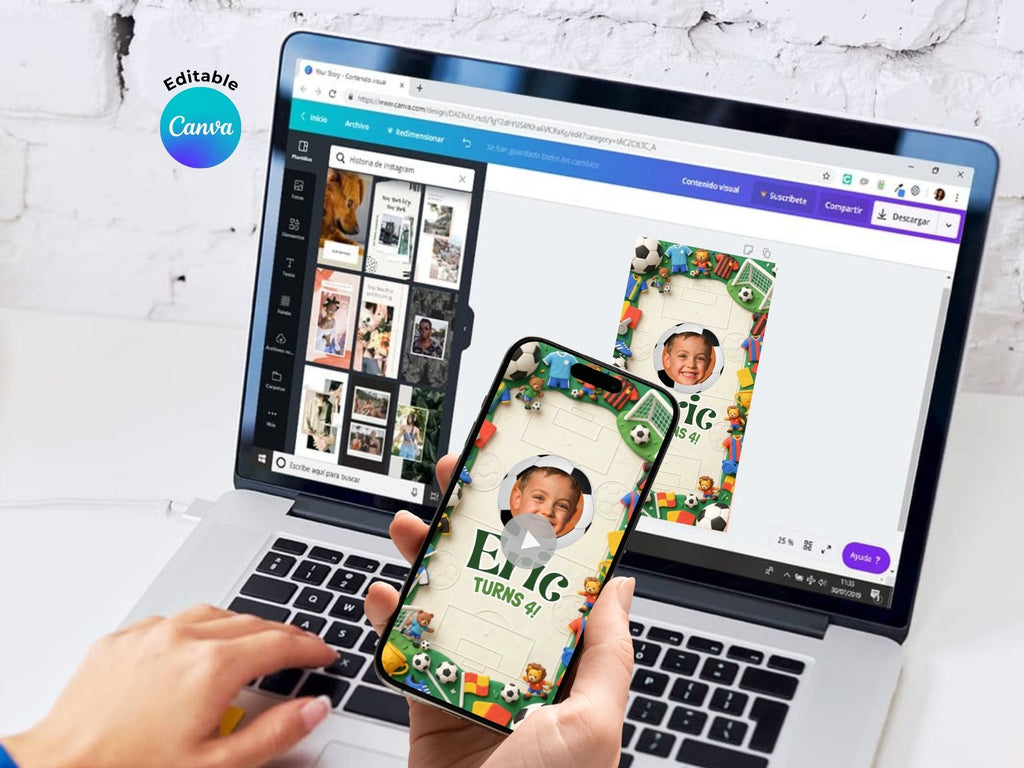 Soccer Field Birthday Video Invitation – Editable Canva Template – Share video mp4 – Instant Download