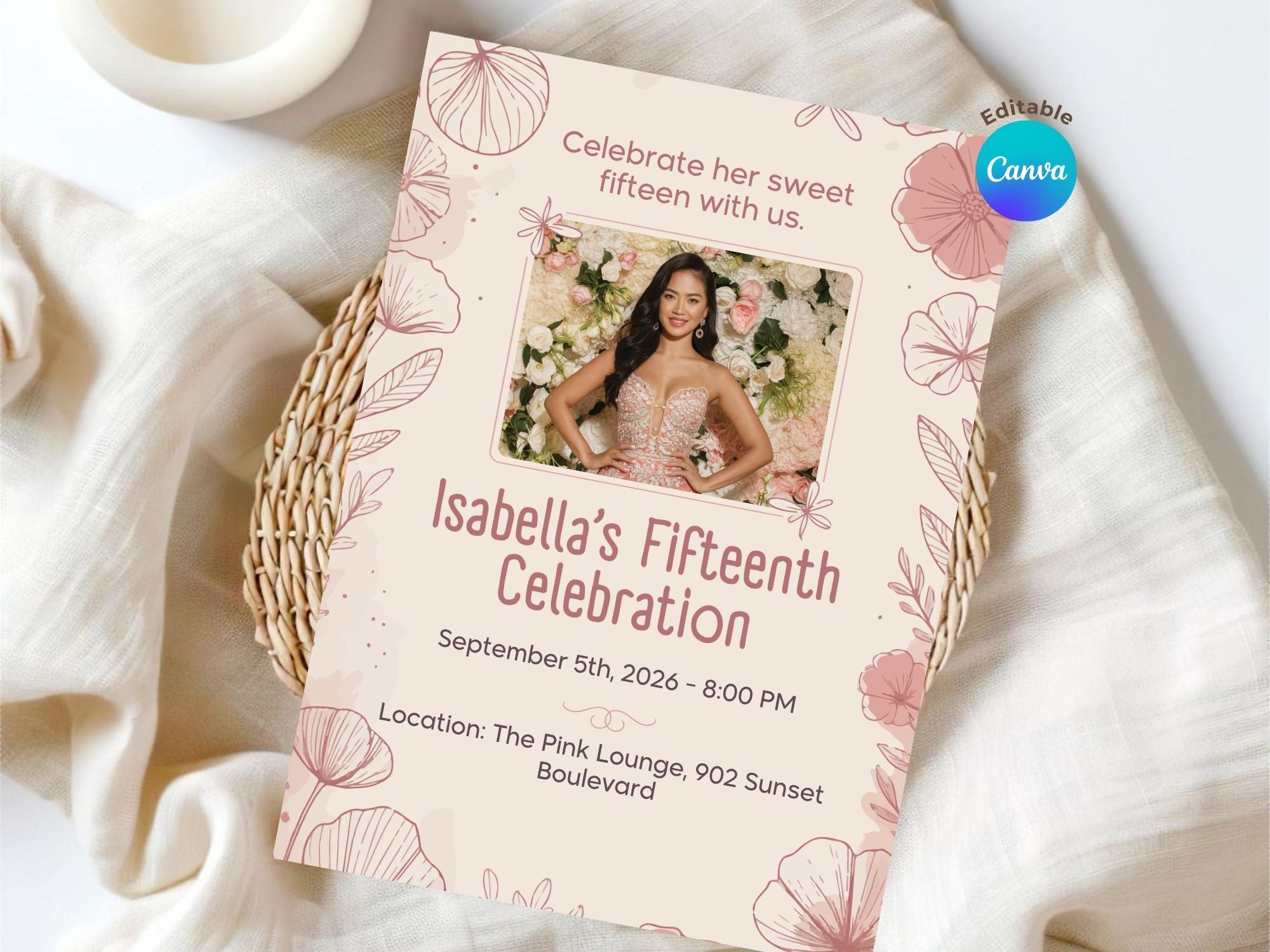Fifteen Celebration Invite – Watercolor Plane Theme – Editable Canva Template – Share or Printable 5x7 – Instant Download