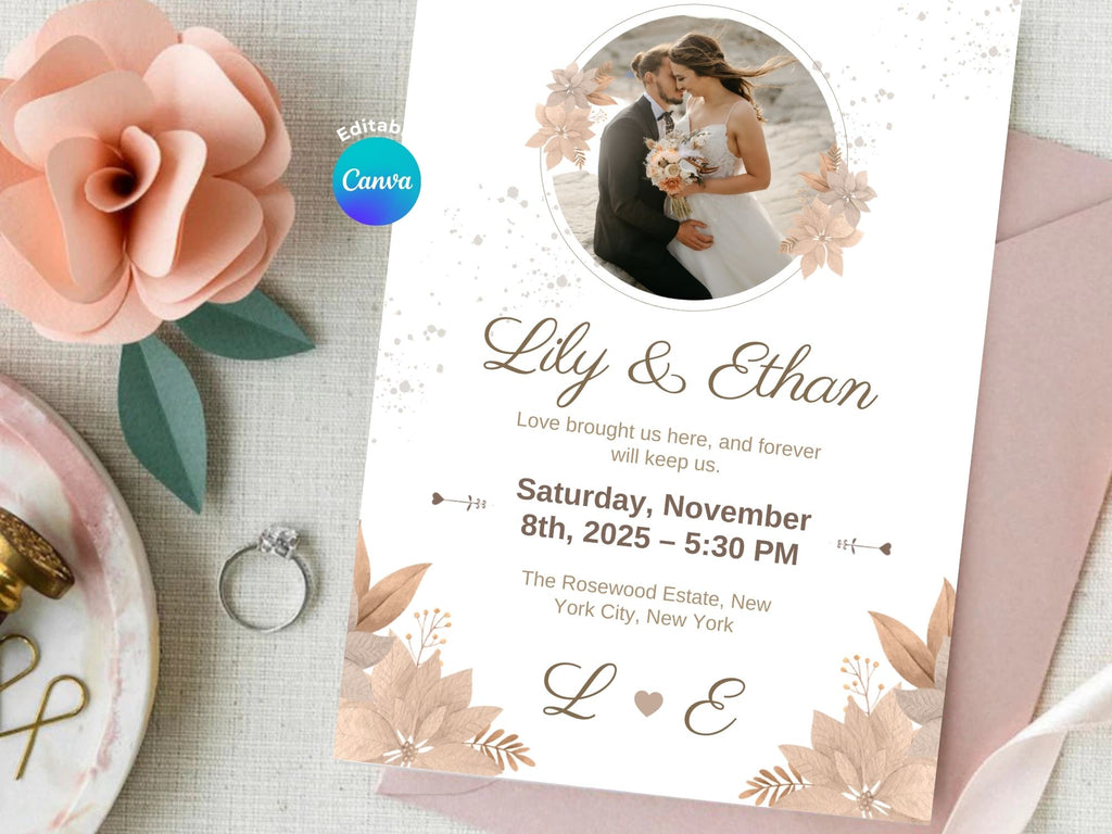Whispering Blooms Wedding Invitation – Editable Canva Template – Share or Printable 5x7 – Instant Download