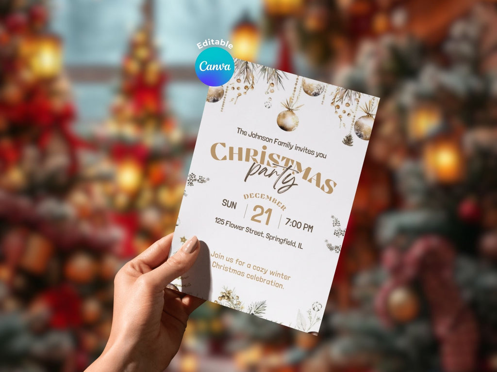 Winter Christmas Party Invitation – Editable Canva Template – Share or Printable 5x7 – Instant Download