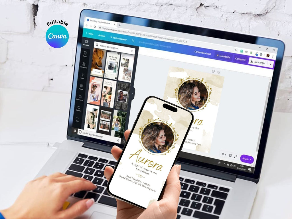 Elegant Sweet 15 Invitations – Watercolor Plane Theme – Editable Canva Template – Share or Printable 5x7 – Instant Download