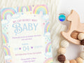 Watercolor Rainbow Baby Shower Invitation – Watercolor Plane Theme – Editable Canva Template – Share or Printable 5x7 – Instant Download