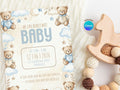 Blue Teddy Bear Baby Shower Invitation – Watercolor Plane Theme – Editable Canva Template – Share or Printable 5x7 – Instant Download