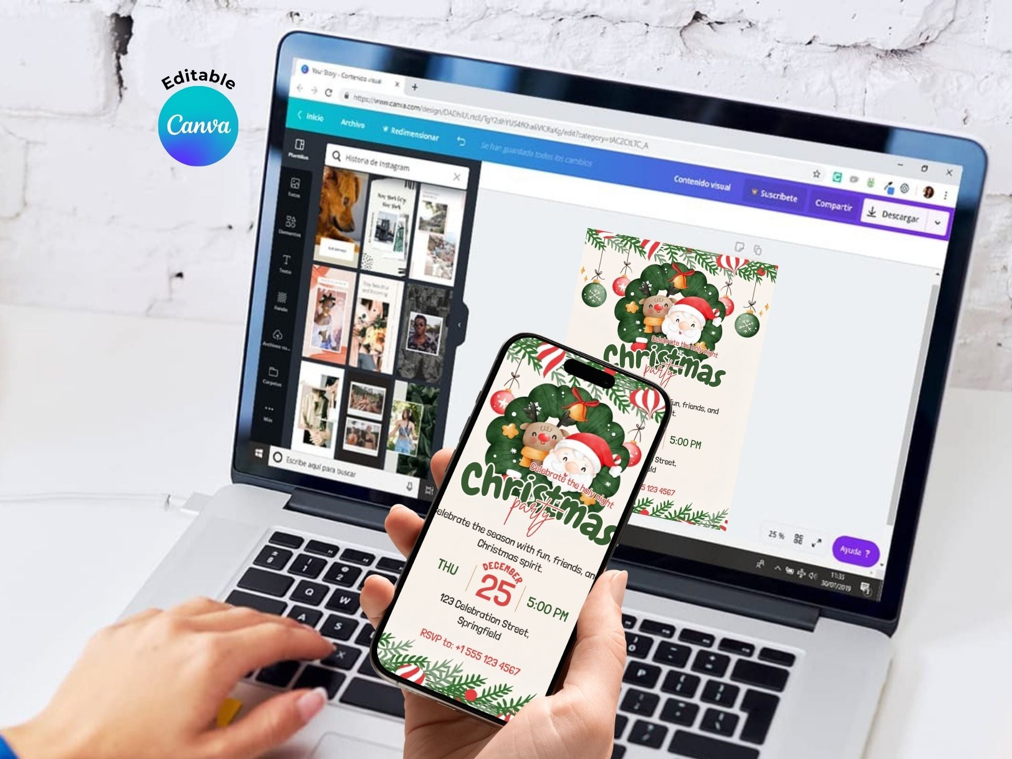 Christmas Cheer Party Invitation – Editable Canva Template – Share or Printable 5x7 – Instant Download