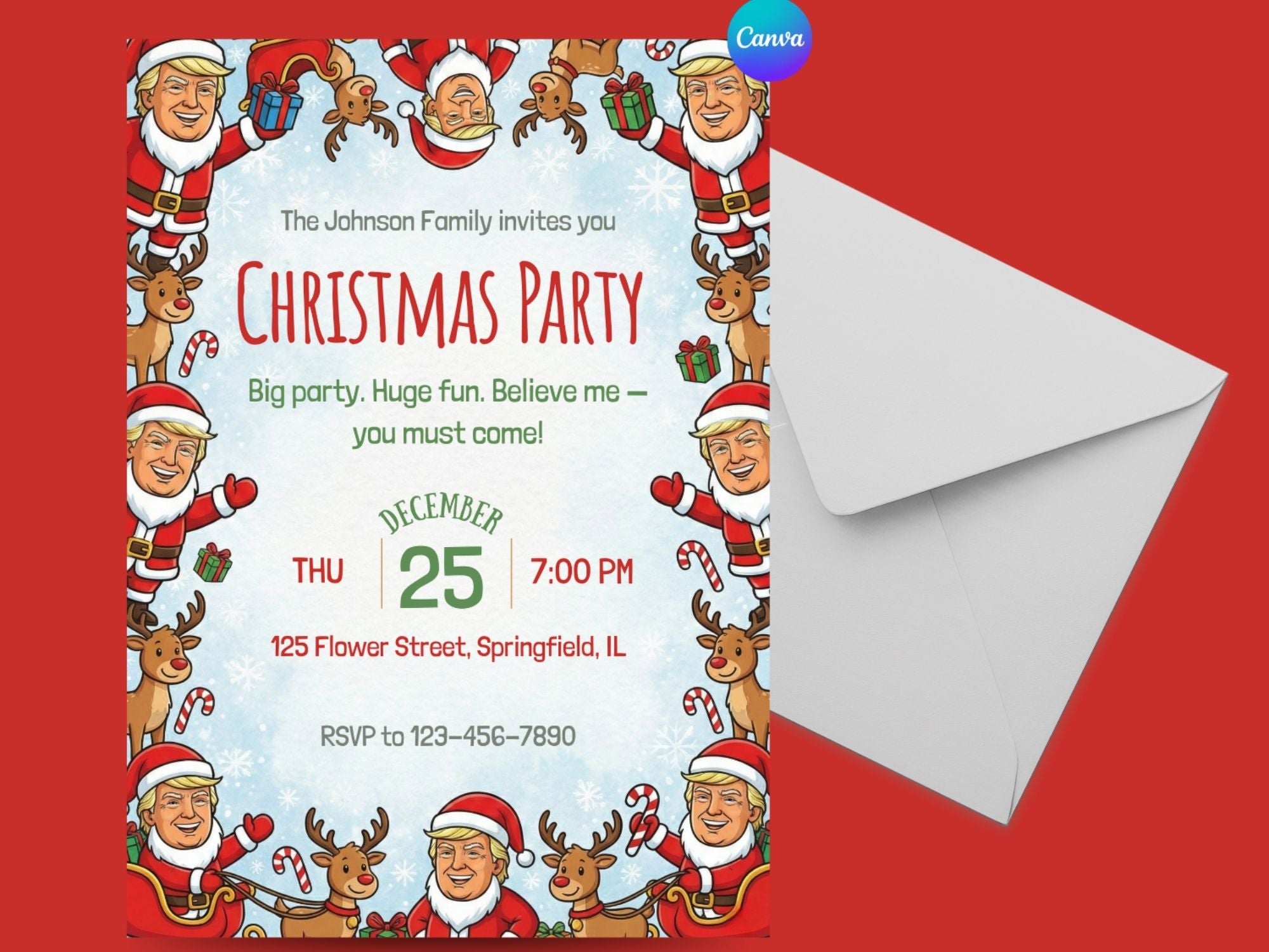 Funny Donald Trump Christmas – Editable Canva Template – Share or Printable 5x7 – Instant Download