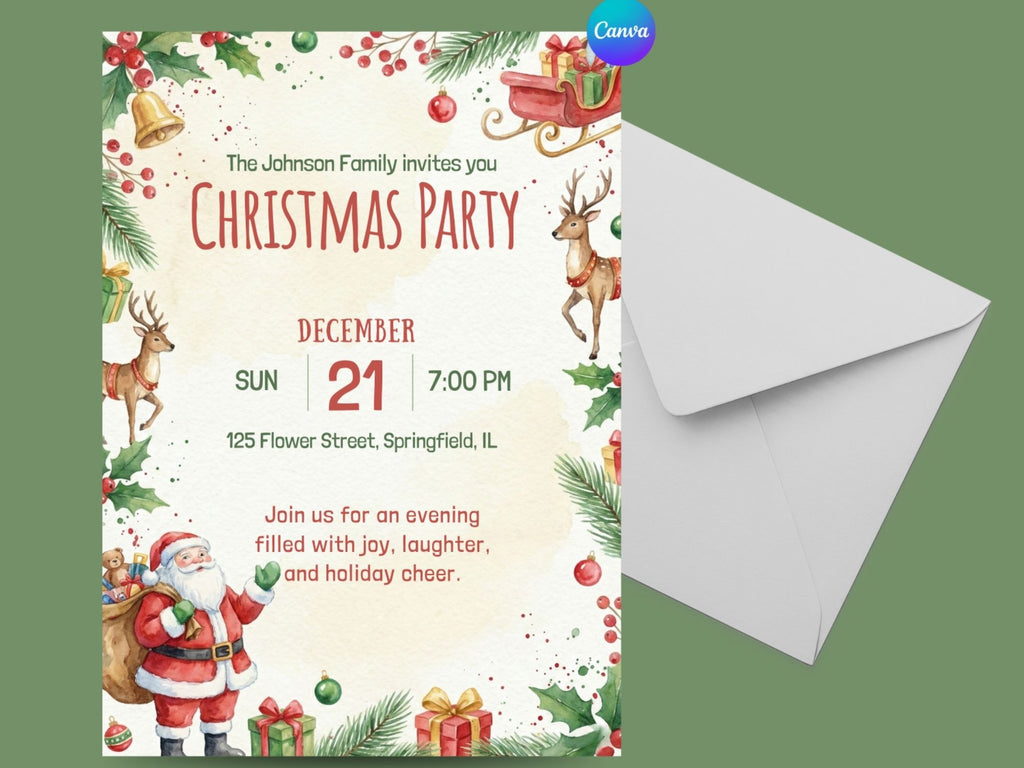 Santa Claus Christmas – Editable Canva Template – Share or Printable 5x7 – Instant Download