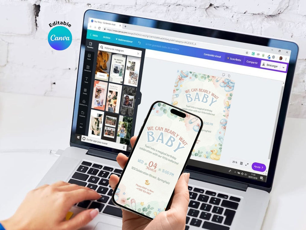 Duck Baby Shower Invitation – Watercolor Plane Theme – Editable Canva Template – Share or Printable 5x7 – Instant Download