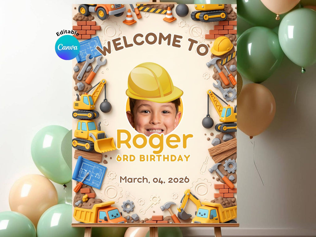 Construction Invitation FULL PARTY BUNDLE - Video Invite & Matching Printables