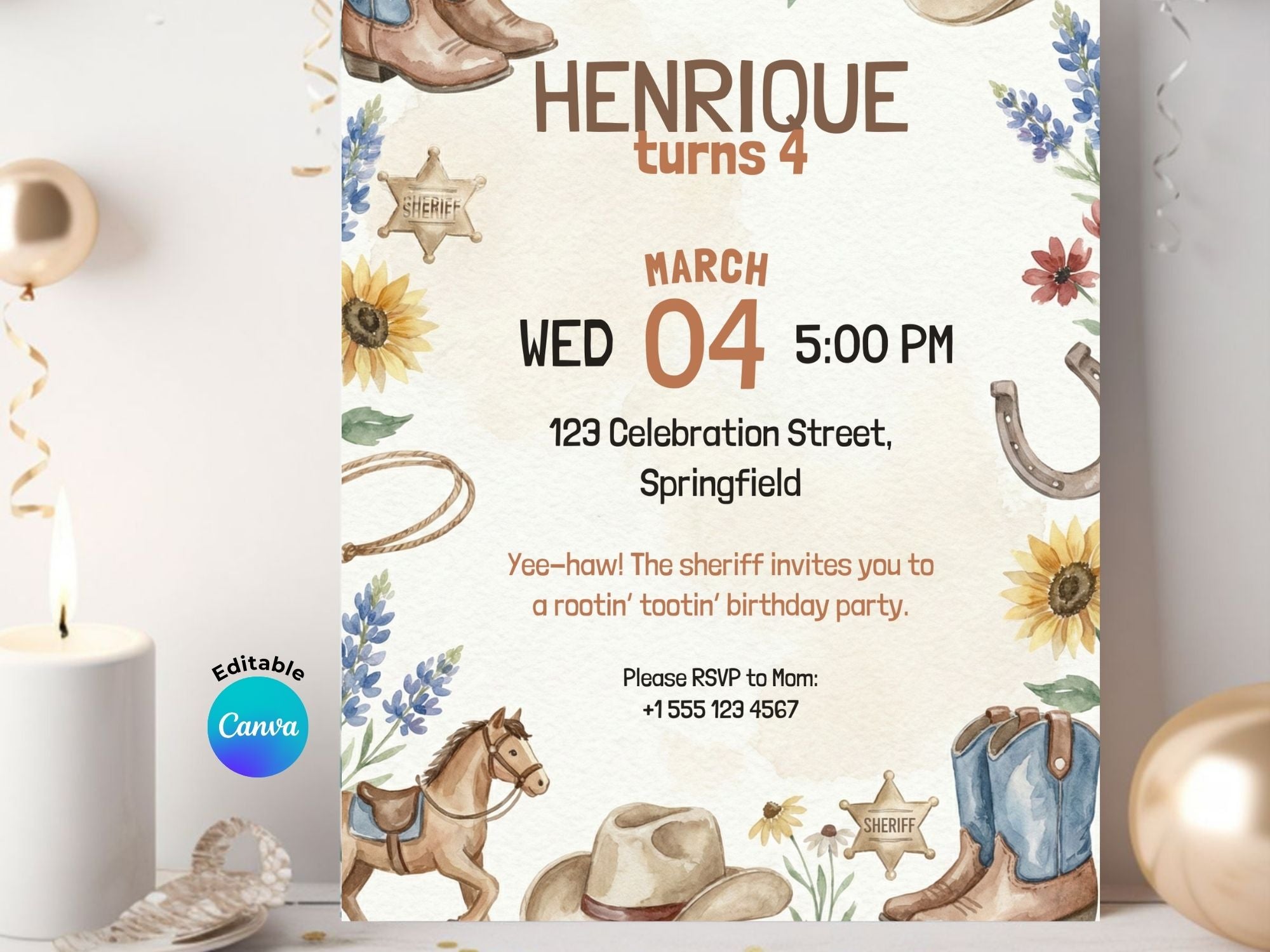 Sheriff Birthday Invitation – Editable Canva Template – Share or Printable 5x7 – Instant Download