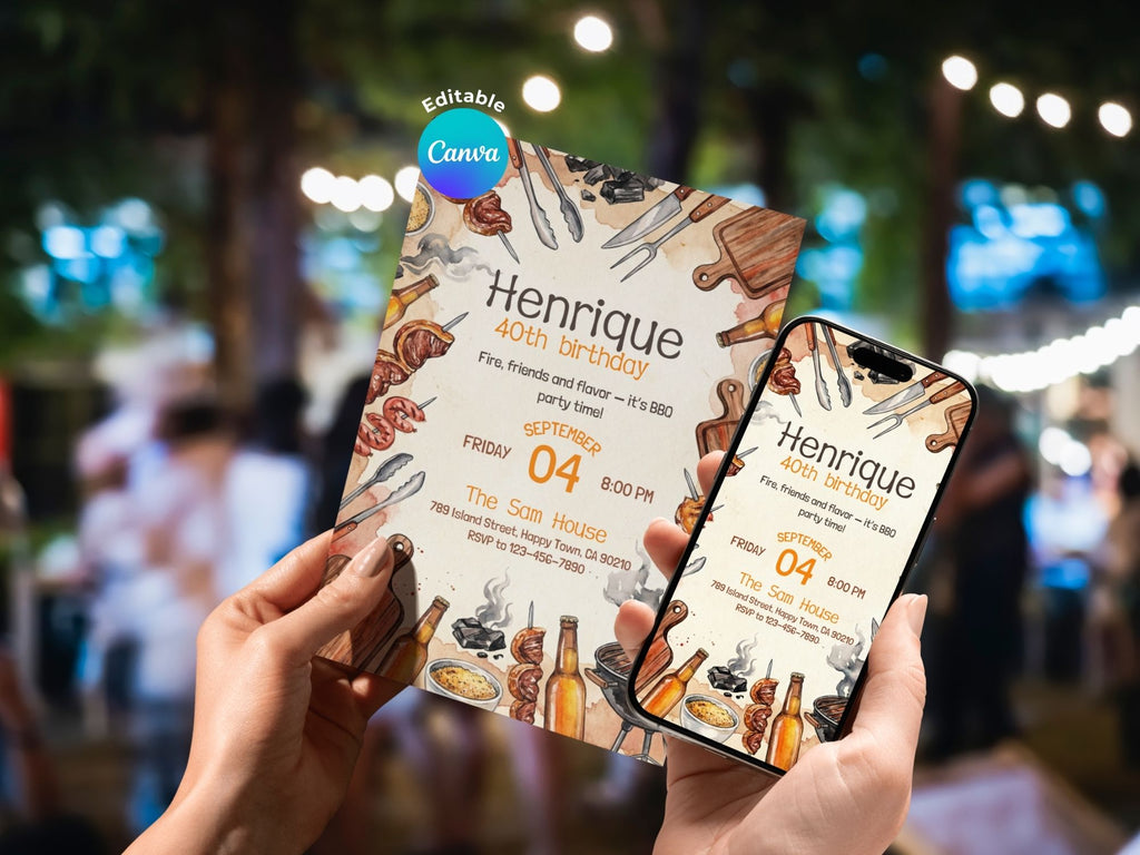 BBQ Watercolor Invitation – Editable Canva Template – Share or Printable 5x7 – Instant Download