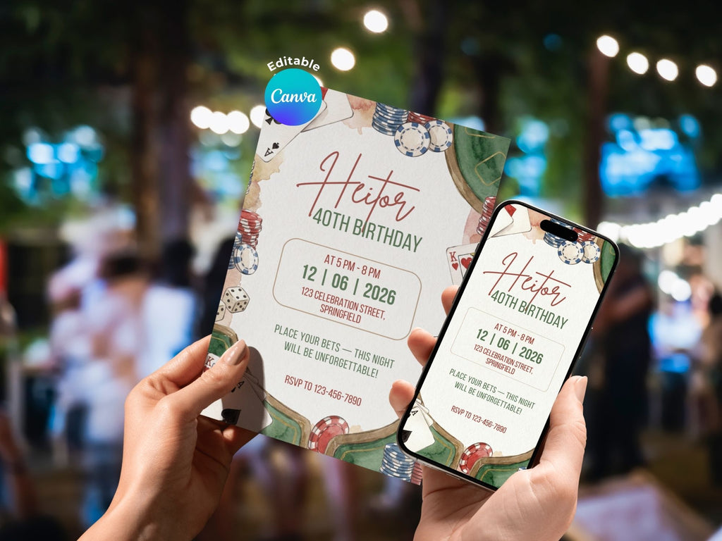 Casino Night Invitation – Editable Canva Template – Share or Printable 5x7 – Instant Download