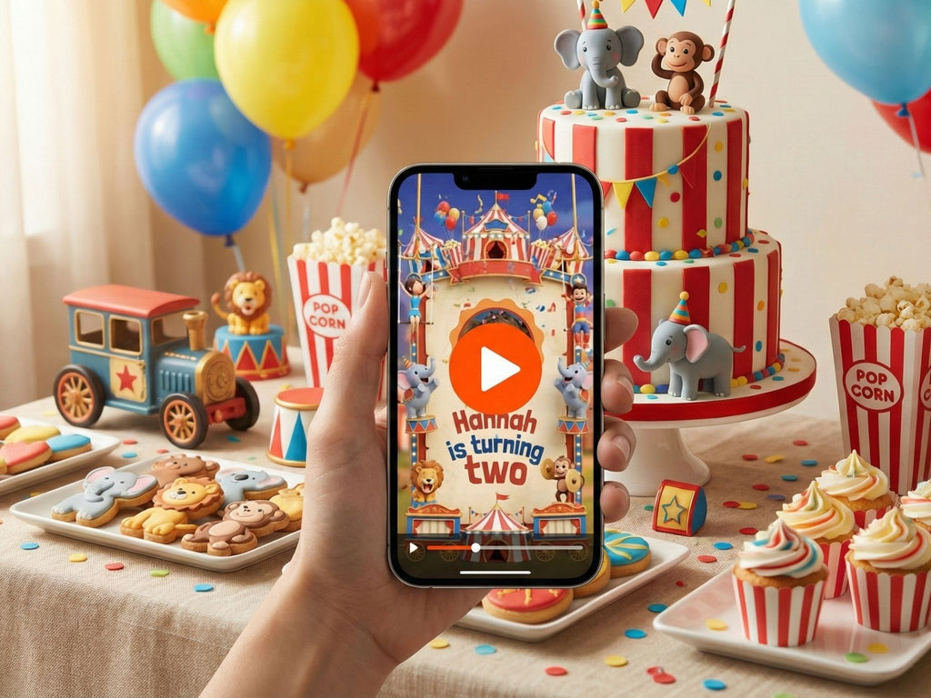 Kids Circus Party Video Invitation – Editable Canva Template – Share video mp4 – Instant Download